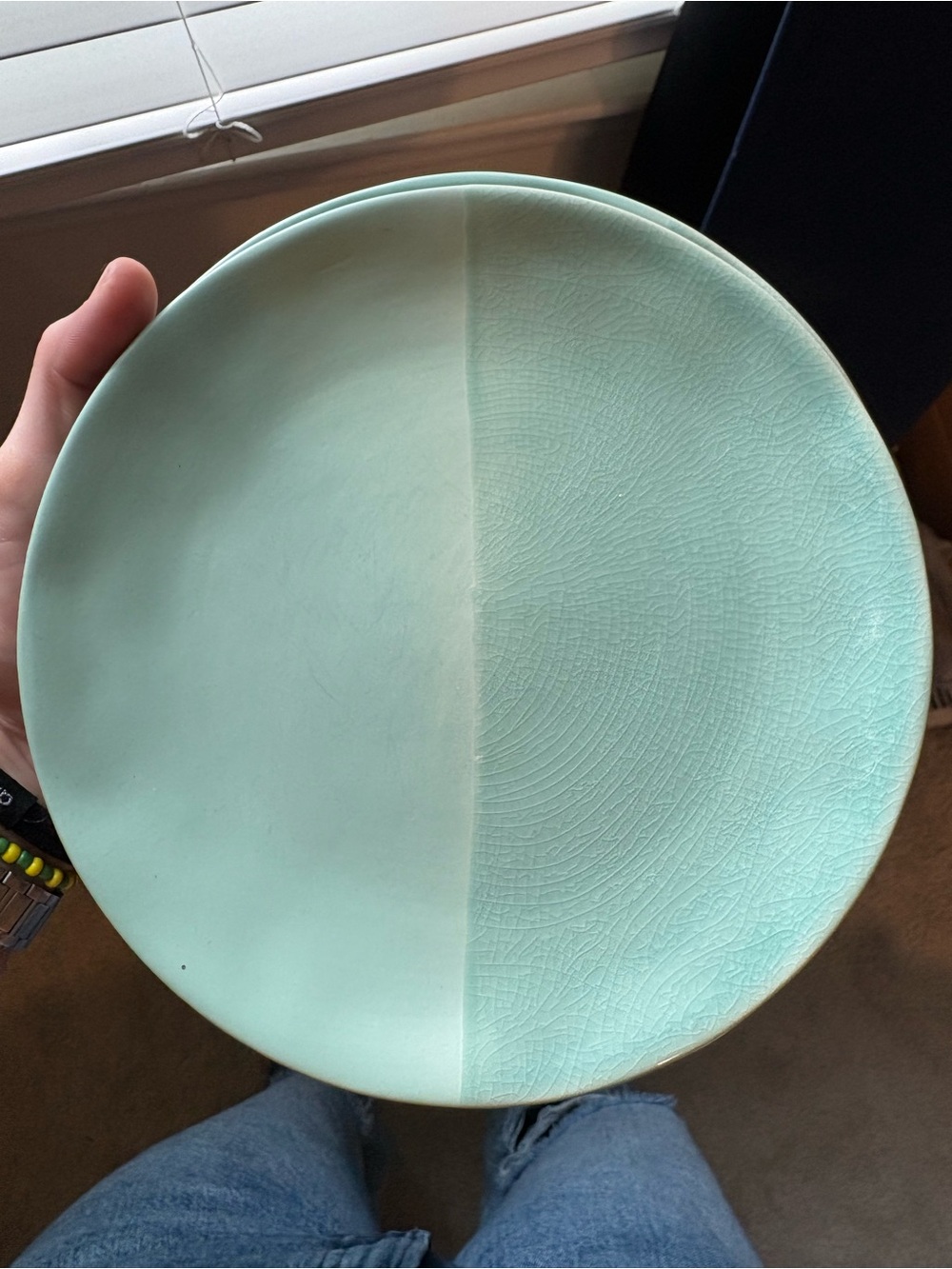 Anthropologie Seafoam and Cream Ceramic Plate
